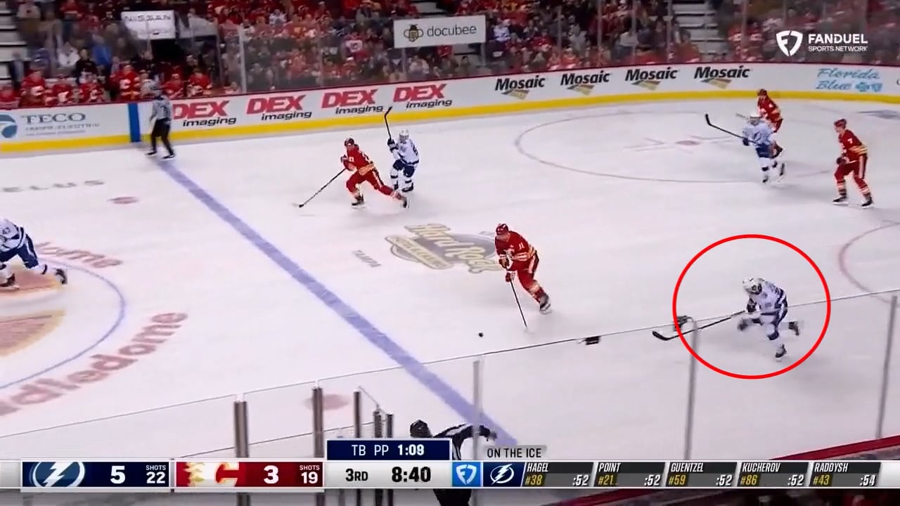 Kucherov backchecks and strips the puck