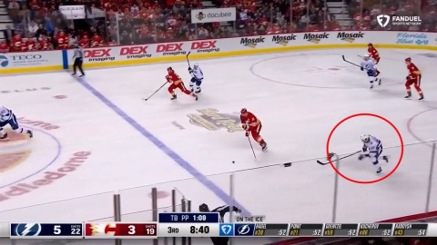 Kucherov backchecks and strips the puck