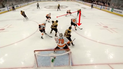 Marchand gives deceptive Pass to Pasternak on Power Play